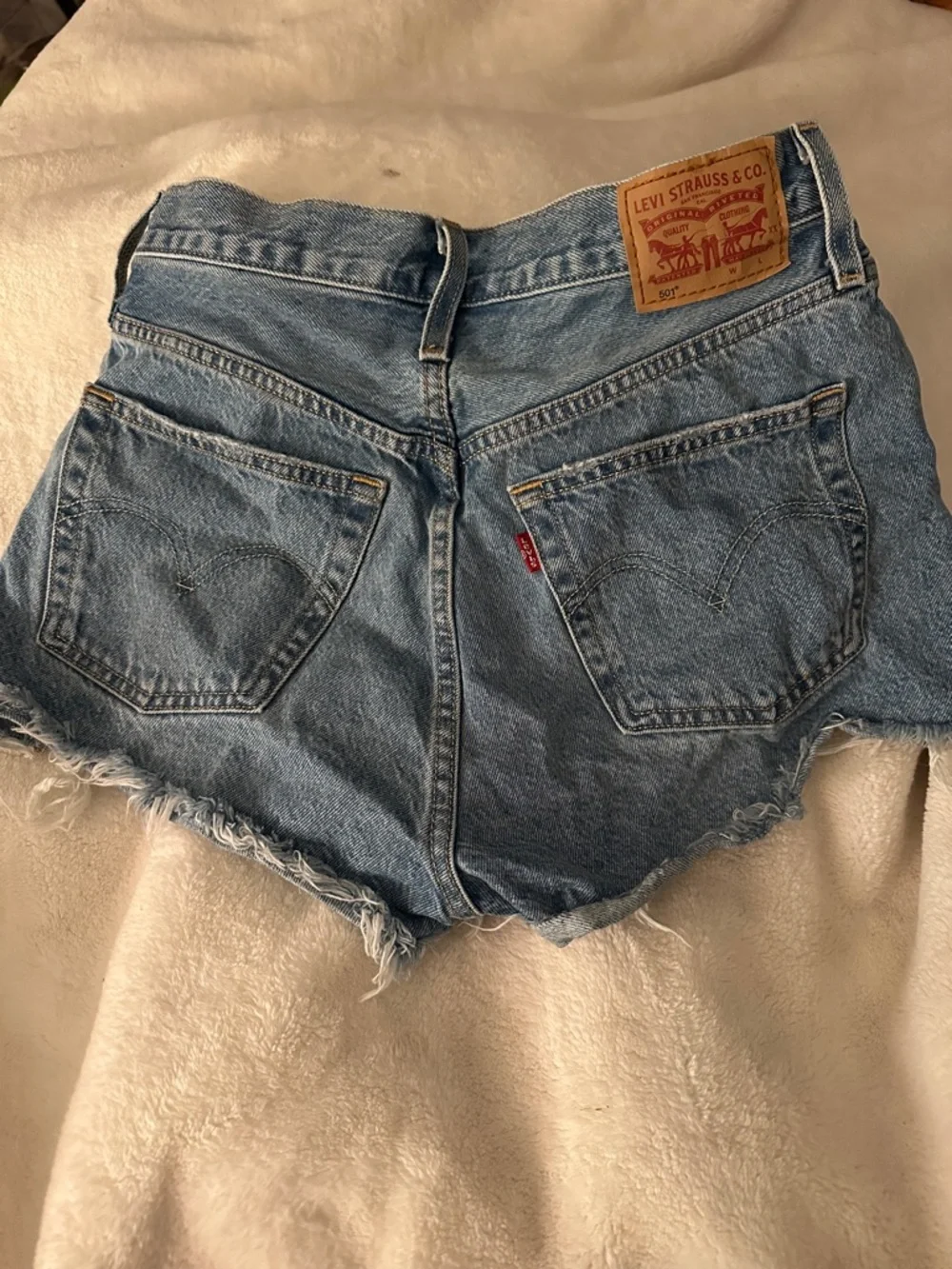 Levi's Distressed Light Blue Ripped Denim Shorts - Picture 2 of 3